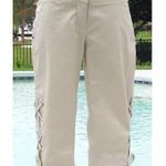 Cache Beige Coated Cotton Self Belt Lace Up Bottom Capri Pant Stretch $118 NWT Photo 4