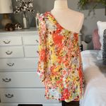 Audrey 3+1  One Shoulder Colorful Floral Orange Flowy Womens Small Roomy Blouse Photo 6