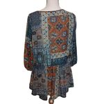 Umgee  USA Size Medium M Sheer Flowy Blouse Long Half Sleeve Print Dark Colors Photo 1