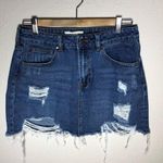 Pac Sun Denim Distressed Medium Wash Skirt Photo 0