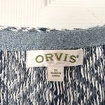 Orvis  Blue White Cotton Linen Southwest Knit Boho Poncho Sweater XL Photo 5