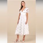 Lulus Gorgeous Elevation NWT size XL White Lace Rosette Puff Sleeve Midi Dress Photo 15
