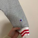 Champion  Reverse Weave Gray V-Neck Cropped Sweatshirt with Red and White Trim Photo 2