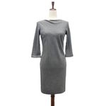 Theory  Stretch Wool Boatneck Fitted Sheath Charcoal Gray 3/4 Sleeve Dress Size 2 Photo 4