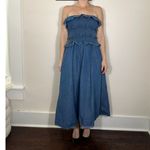 Klesis Strapless Blue Denim Tiered Midi Dress Size Small Photo 1