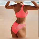 Women's One Shoulder Top with Mid Waist Two Piece swimsuit,XS NWOT coral pink Photo 2