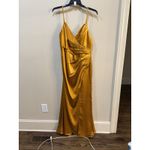 Mac Duggal  Draped Satin Slit Gown Size 12 Marigold Platinum Ruched 26585‎ Photo 1
