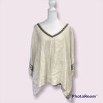 Peck & Peck Peck &‎ Peck Cream Linen V-Neck Poncho Top Size L Striped Trim Casual Photo 2