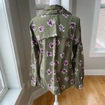 Duluth Trading Co Olive Green Purple Floral Nylon Button Down Fishing Shirt XS Photo 2