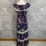 Magic  Navy Floral Maxi Dress with Lace Photo 1