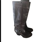 Kork-Ease Olson Brown Pebble Leather Tall Harness Knee Boots 7 3” Heel Boho Choc Photo 4