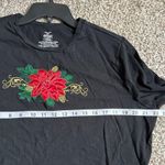 🦋 Black Red Floral Poinsettia Holiday Winter Christmas Long Sleeve Top XXL Photo 3