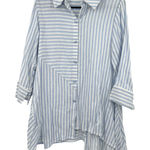 Soft Surroundings  Size Small Button Up Blue Striped‎ Shirt Square Buttons Blouse Photo 0
