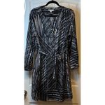 Dana Buchman  Womens PXL Black Geometric Print Wrap Dress Long Sleeve Tie Waist Photo 1