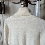 Cream Italian Merino Wool & Cashmere Dolman Sleeve Turtleneck Cableknit Sweater White Size M Photo 7