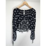 Free People Cropped Top Washed Black Dazed Print Size Small Jersey Long Sleeve Photo 3