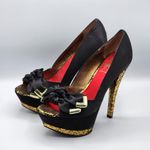 Circus by Sam Edelman Leigh Black Red Gold Platform Heel Shoe Open Toe Pump 6.5M Photo 0