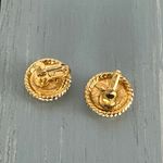Napier Vintage Clip On Screw Back Earrings Gold Tone Rope Frame Blue Cabochons Photo 2