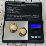 Vintage White Enamel Goldtone Round Clip Earrings Gold Photo 5