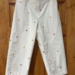 Rafaella White With Embroidered Flower Pants Slack Cotton Stretch Photo 1