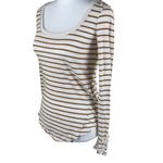 Free People  Hard Candy Cream & Brown Striped Crochet Long Sleeve Shirt XS Photo 3