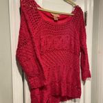 Bandolino  Size L Pink Crochet 3/4 Sleeve Ramie Blend Top 3/4 Sleeve Scoop Neck Photo 2