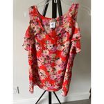 CAbi  Lush Romantic Floral Cold Shoulder Double Layer Sheer Top Orange Size Med Photo 2