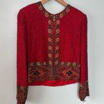 Laurence Kazar  Silk Beaded Vintage Jacket Top Red Small Large Medium Photo 3