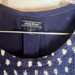 Lucky Brand  Navy Blue‎ and Gold Printed Lined Split Back Knit Top Size Large Photo 6