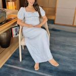 Reformation  | Cherise 100% Linen Floral Puff Sleeve Midi Dress in Cindy Blue Photo 4