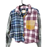 American Eagle Cozy Cabin Cropped Patchwork Plaid Flannel Shirt Size S Photo 1