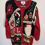 Tiara International Christmas Cardigan Poinsettia Noel Bells Santa M 1995 Women Photo 0