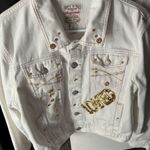 Aeropostale Customized-Patchwork white  denim jacket featuring gold sequin Size L Photo 0