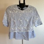 ZARA  Lace Overlay Blue White Striped Top Photo 1
