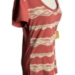 Down East Lace Striped T Shirt Top M Dusty Pink Short Sleeve Scoop Neck NEW Photo 4