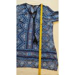 Nine West Blue/Black & white semi sheer Tunic Blouse neck tassel size Large Photo 8