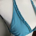 American Eagle Ruffled Edge Striped Halter String Triangle Bikini Top Blue Small Photo 1
