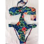 Emme Jordan Floral Bikini Swimsuit Strapless Tropical Print S‎ size Blue Photo 1