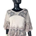 Rebellion Lace Top Womens Bell Sleeve Floral Crochet Boho Blouse M Photo 0