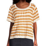 Cost Plus World Market Orange Ivory Stripe Crochet Knit Top Size Small Medium White Photo 0