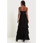 Lulus NWT  Seriously Sensational Black Strapless Tiered Maxi Dress Gala Sz XXS Photo 2