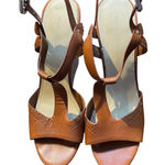 Marc Fisher Shoes Womens Size 9.5M Brown Leather Cork Wedge Sandal Strappy Heel Photo 0