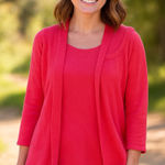 Eileen Fisher  100% Hemp coral pink coordinate knit Set,top and open cardigan Photo 0