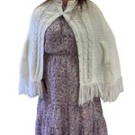 Vintage Sweater Knit Poncho Shawl Fringe One Size Cream White Photo 0