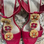 Etienne Aigner  Pink Patent Leather Flower Embellished Espadrille Wedge Sandals 8 Photo 6