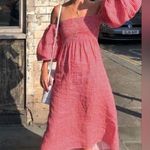 Sleeper Atlanta Linen Gingham Midi Dress Off Shoulder Red Size XS Photo 0