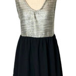Umgee  Silver Metallic And Black Skirt V‎ Neck Sleeveless Mini Dress Size L Photo 0