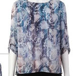Jennifer Lopez Women’s Pleated Chiffon Flowy Snake Print Blouse Sz S Blue/Purple Photo 0