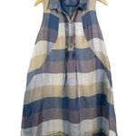 Yuvita Chambray Sleeveless Pintuck Plaid Linen Dress Lagenlook Blue Size S $148 Photo 0
