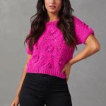 VICI NWT  Rosette Short Sleeve Knit Sweater in Hot Pink. Size medium/large Photo 0